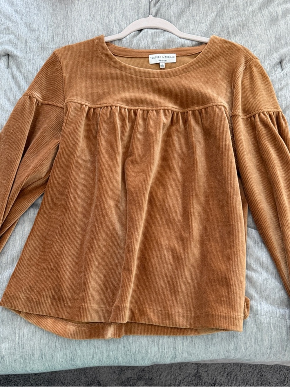 Madewell Camel Corduroy Peasant Top